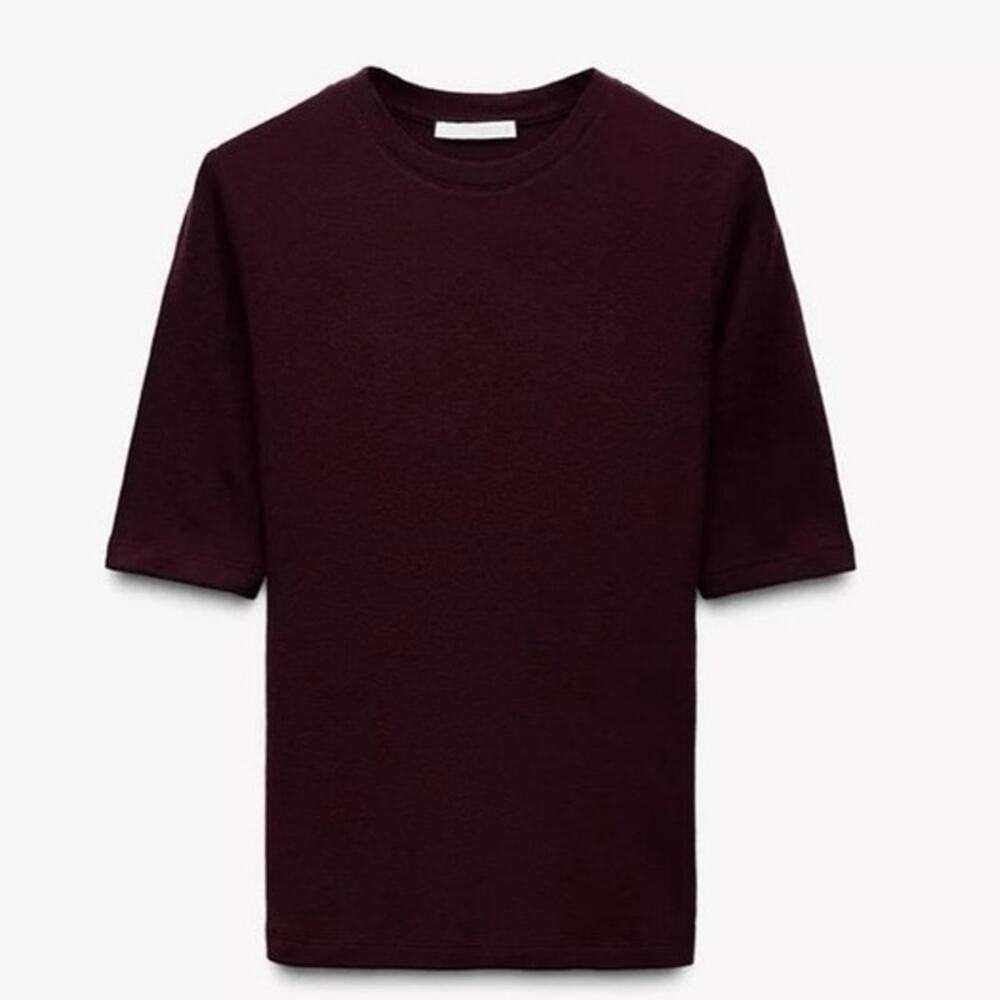 ZARA Soft 100% Wool Black T-Shirt Short Sleeve L 3039/007